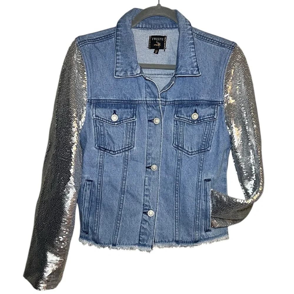 Twelve by Ontwelfth • Denim Jacket with Silver Sequin Sleeves - Picture 2 of 6